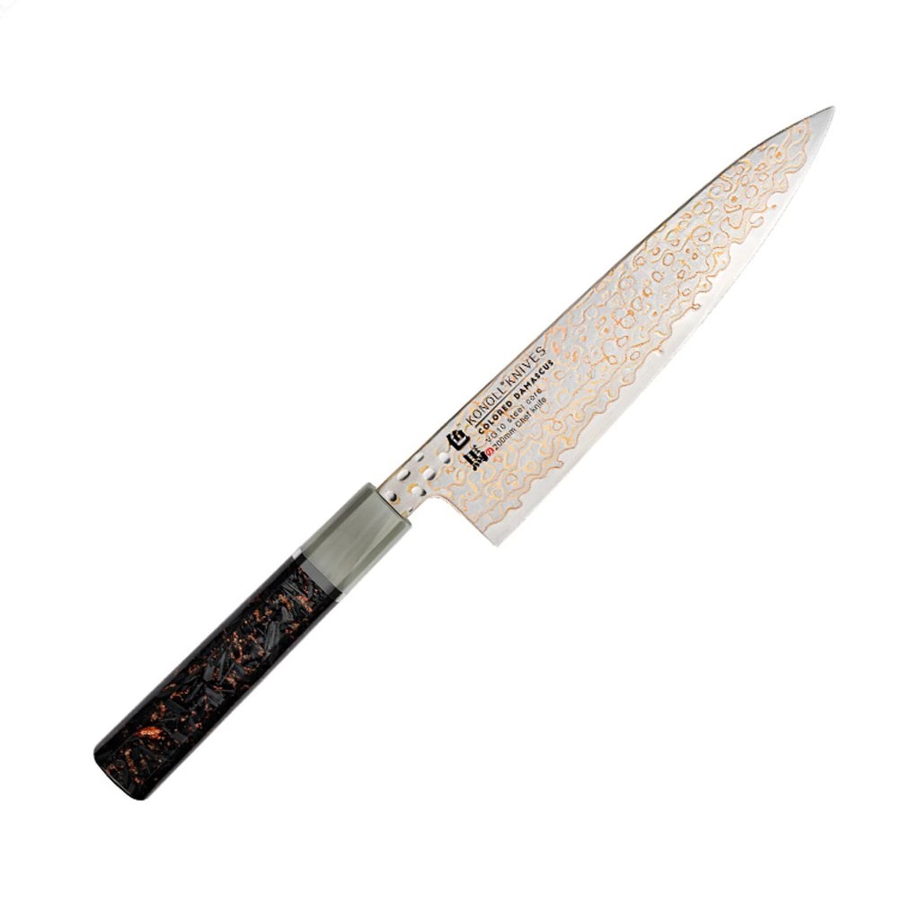 foto Kuchy�sk� n�� Chef/Gyuto 200 mm Konoll� Colored Damascus